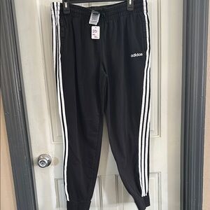 Women’s Adidas Black Track Pants with Iconic Stripes and Elastic Cuffs XL